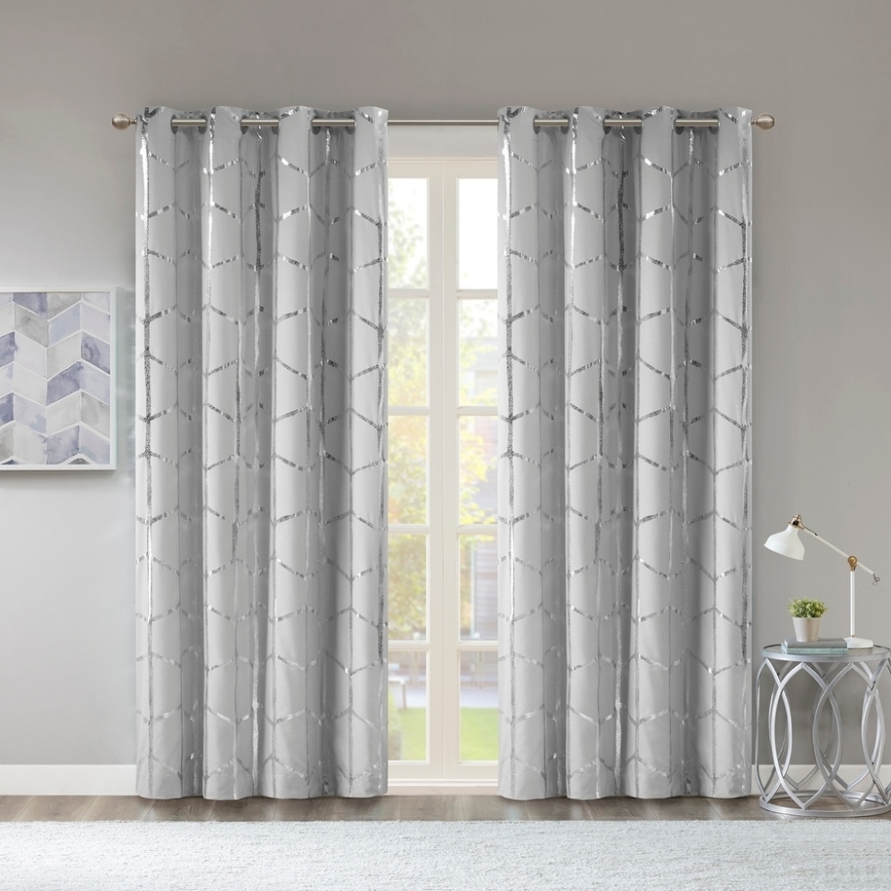 4 pack Intelligent Design Raina Total Blackout Metallic Print curtains